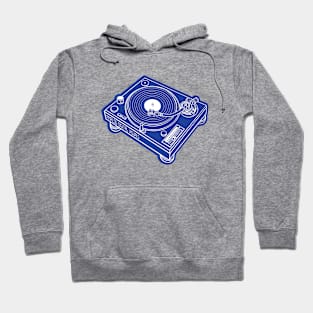 Turntable (White Lines + Dark Cornflower Blue Drop Shadow) Analog / Music Hoodie